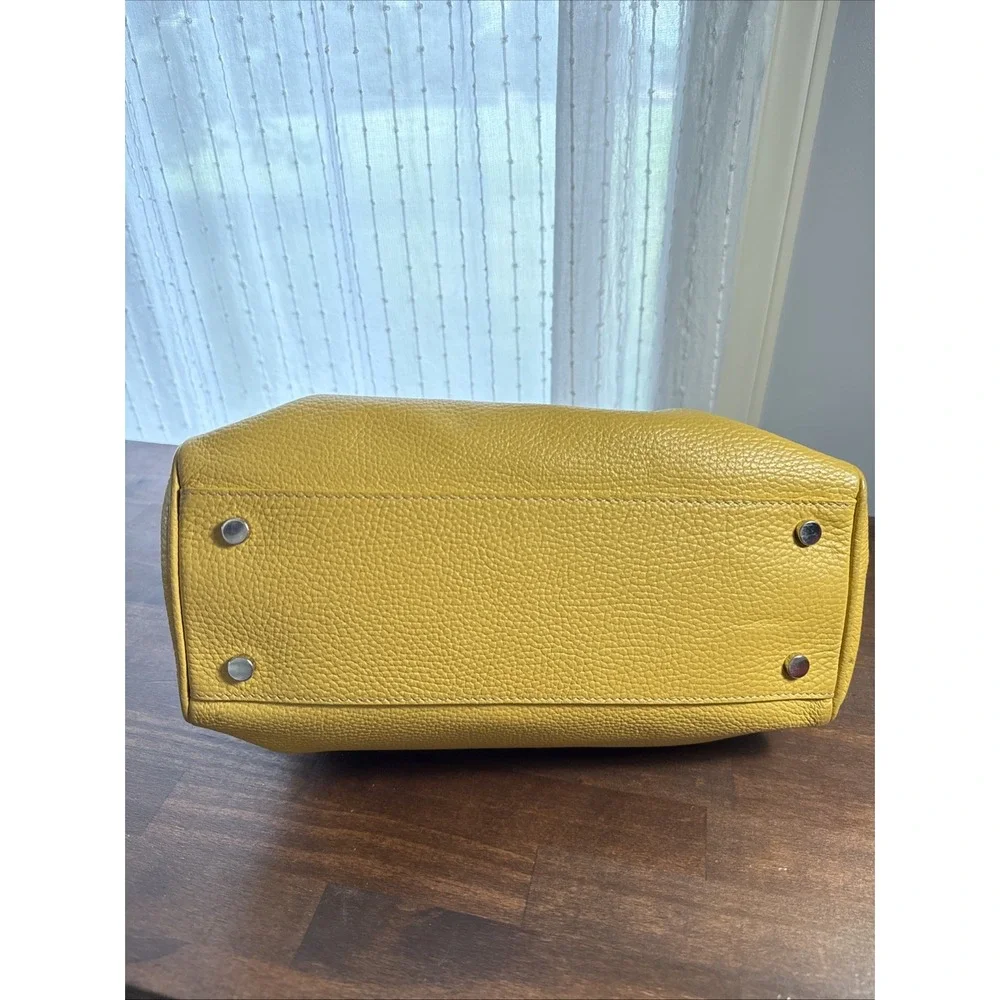 Una Alla Volta Italy Yellow Pebbled Leather Bamboo Handles Handbag Purse